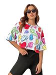 TOPLOT Tops for Women Casual Printed Crop Top with Half Sleeve (Crop-Top-5098-Multi-XL)