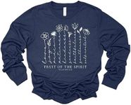 Love in Faith | Fruit of The Spirit | Christian T-Shirts for Women | Faith-Based Apparel | Christian Gifts (US, Alpha, Large, Regular, Regular, Long Sleeve - Heather Navy)