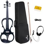 Cecilio 4/4 CEVN-1BK Solid Wood Electric/Silent Violin with Ebony Fittings in Style 1 - Full Size - Black Metallic