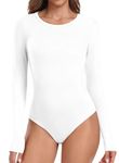 LAOLASI 2024 New Womens Long Sleeve Bodysuit Slim Fit Casual Sexy Basic Round Neck Bodysuit Daily Shirts Tops, White, M
