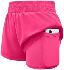 WIFFGO Girls Athletic Shorts Elastic High Waist 2 in 1 Shorts with Side Pockets Running Workout Sports for Teen Kids