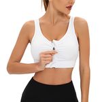 Zip Front Closure Surgical Sports Bra, Post Breast Surgery Mastectomy Compression Nursing Bra with Removable Pads, White, L