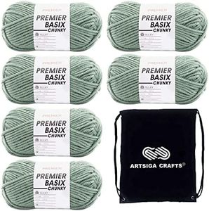 Premier Yarns Basix Chunky Sage 1145-31 (6-Skeins - Same Dye Lot) Chunky Bulky #5 Acrylic Yarn for Crocheting and Knitting with Knitting Project Bag