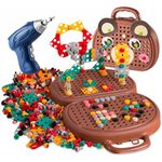 Kidology Electric Drill Screw Tool Set Creative Mosaic Puzzle Toy, 203 Pcs 3D Creativity Educational Kit Construction Toy for Kids, Birthday Gift for Girls & Boys, Multicolor