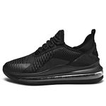 Men's Trainers Air Cushioned Full Running Sports Casual Fashion, Black, 7.5