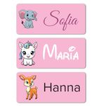 120 Washable and Personalised Name Labels for School Supplies - No-Iron Stickers for Children - School Labels - Fits with washlabel, Books, Pen, Boxes (Pink)