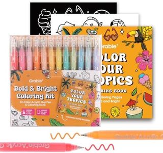Grabie Coloring Kit, Acrylic Gel Pens Set with Coloring Book, 1.0mm Medium Tip Opaque Gel Pens for Adult Coloring Books, Drawing, Journaling, Planner, Art Supplies Gift Set of 12 Summer Colors