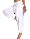 Terecey Yoga Pants for Women, High Waisted Harem Trousers with Pocket, Soft Modal Cotton, Loose Elastic Pilates Pants White