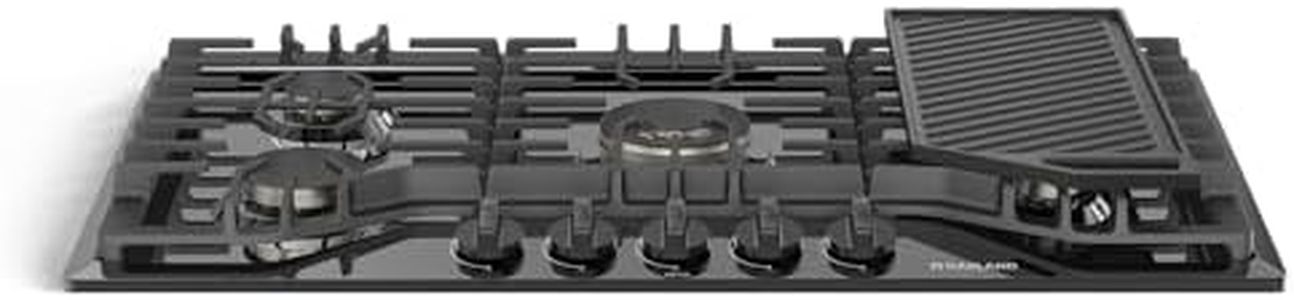 GASLAND Gas Cooktop 36 Inch with Griddle, 5 Burner Propane Stovetop with Reversible Cast Iron Grill/Griddle, Gas Countertop Plug-in, NG/LPG Convertible Cooktops, Black