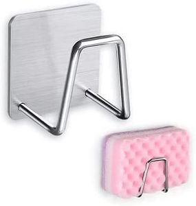 2PCS Sponge Holder for Kitchen Sink - Brushed Stainless Steel Sponge Caddy with Adhesive