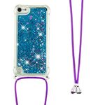 Necklace Phone Case for iPod Touch 5 / iPod Touch 6/7,iPod Touch 5 Cover,Glitter Bling Flowing Liquid Shiny 3D Moving Quicksand Cover with Necklace Cord Strap for iPod Touch 5,GS Blue Hearts