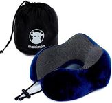 Makimoo Memory Foam Travel Pillow, Neck Pillow with 360-Degree Head Support, Comfortable and Lightweight, Ideal for Sleeping on Airplane, Car, Train, Bus and Home Use, Comes with Storage Bag (Blue)