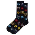 Hot Sox Women's Floral Geo Crew Socks 1 Pair, Black, Women's 4-10, Black, 4-10