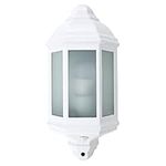 MiniSun Traditional White Aluminium and Frosted Glass Panel Outdoor Garden Porch Wall Mounted Lantern IP44 Light with PIR Motion Sensor