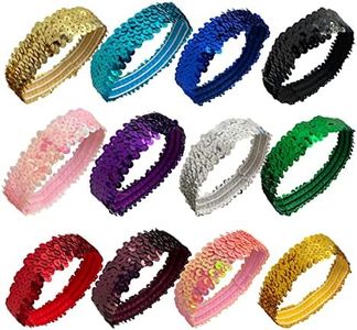 WEBGGER 12 Pack Sequin Headbands Elastic Stretch Sparkly Fashion Headband for Teens Girls Women Hairband Sport Head Band Party Favors Muticolored