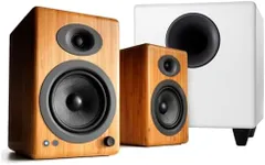 Audioengine A5 Wireless Bamboo 150W Home Music System with 250W S8 White Subwoofer, for Home Theater, Bookshelf Speakers, Gaming, Movies and More