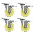 Krevia 4 Inch 360 Degree PU Swivel Caster Wheels | Set Of 4 Heavy Duty Locking Bearing Industrial Casters with Brake | Noise-Free Swivel Plate Caster Wheels for Cart, Furniture, Workbench (Lemon)
