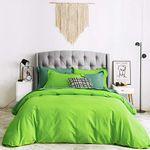 SUSYBAO Queen Duvet Cover 100% Cotton Bright Green Duvet Cover 3 Pieces Set 1 Fluorescent Green Duvet Cover with Zipper Ties 2 Pillow Shams Farmhouse Soft Solid Color Queen Bedding Set Breathable