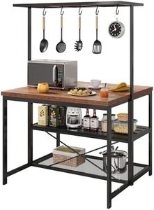 Garvee 42" Kitchen Island with Power Outlets - Mobile Bakers Rack with 3 Shelves, Microwave Stand & 5 Hooks, 400lb Capacity (Natural)