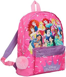Disney Sac à dos princesse avec toutes les princesses officielles pour filles, grand sac à dos d'école rose pailleté, rose, taille unique
