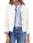 Zeagoo Women's 2024 Knit Cardigan Sweaters Crew Neck Button Down Open Front Long Sleeve Trendy Cropped Jackets White