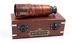 Handcrafted Telescope | with Box | Functional Vintage Replica Brass Nautical Antique Telescope | Brass Nautical Spyglass & Collectible Decor 15 Inches