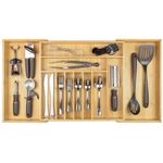 KitchenEdge Premium Silverware, Flatware and Utensil Organizer for Kitchen Drawers, Expandable to 33 Inches Wide, 11 Compartments, 100% Bamboo