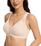 Lemorosy Front Closure Full Coverage Posture Bra Wireless Back Support Non-Padded Bra(Pure Beige,40C)