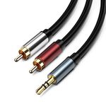 H-its Kabel (1.5 M 3.5mm Stereo Male to 2 Ports RCA Audio Cable-Audio Cable for CD DVD Player Speaker,3.5mm Male to 2x RCA Male Audio Cable,Stereo to 2 RCA Audio Cable,Black