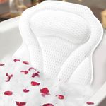 Bath Pillow Bathtub Pillow, Luxury Bath Pillows for Tub Neck Head and Back Support, Soft 4D Mesh Fabric Bath Tub Pillow with Non-Slip Suction Cups,Relaxing Spa Accessories Gifts, Fits All Bathtub