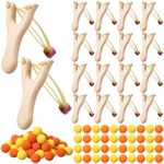 Vertintong 18 Pcs Wooden Toy Slingshot with 100 Pcs EVA Foam Balls Wooden Hunting Slingshot with Rubber Band Wood Slingshot for Adults Boys Girls Shooting Catapult Game Outdoor Sports Camping Hiking