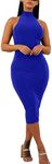 GOBLES Women's Sexy Halter High Neck Elegant Sleeveless Bodycon Midi Club Dress Royal Blue