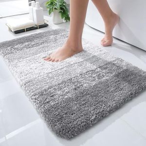 OLANLY Bathroom Rug Mat 24x16, Extra Soft and Absorbent Microfiber Bath Rugs, Non-Slip Plush Shaggy Bath Carpet, Machine Wash Dry, Bath Mats for Bathroom Floor, Tub and Shower, Light Grey