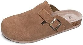 TF STAR Unisex Soft Footbed Clog Cow Suede Leather Clogs, Cork Clogs Shoes for Women Men Tan