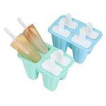 Ice Lolly Moulds 2 pcs 8 Cavities, Food Grade Silicone Ice Cream Molds, Reusable Silicone Ice Popsicle Molds, for DIY Popsicle and Ice Cream(Blue & Green)