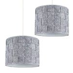 Pair of - MiniSun Small Modern Grey Felt Weave Design Ceiling Pendant/Table Lamp Drum Light Shades