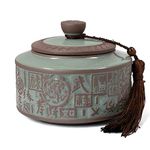 Dahlia Embossed Five Blessings Celadon Porcelain Loose Tea Tin/Tea Storage/Tea Caddy/Tea Canister