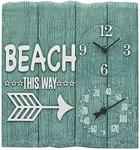 Taylor Precision Products, Beach This Way Poly Resin Indoor and Outdoor Clock and Thermometer, 14 Inch, Multi-Color