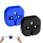 2Pcs 3 In 1 Data Cable Phone Stand, 3A Multi Fast Charger Cable 1m, Retractable Multi-Phone Charging Cable With Light-ning/Type C/Micro Usb Ports For Laptops, Phones And Other Types (Blue+Black)