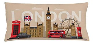 Ambesonne London Throw Pillow Cushion Cover, Famous Great Britain Landmarks Monuments Art Pattern Touristic Travel Destination, Decorative Square Accent Pillow Case, 36 X 16 Inches, Multicolor