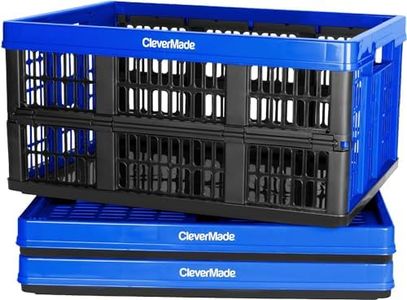 CleverMade 45L Collapsible Storage Bins, Plastic Stackable Grated Wall Utility Containers, CleverCrates Baskets, Royal Blue, 3 Pack