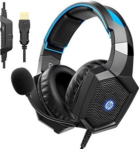 HP USB PC Gaming Headset with Microphone- 7.1 Virtual Surround Sound Game Headphones with Noise Cancelling Mic -Breathable Leatherette Memory Foam Earpads LED RGB Backlit for Computer/Laptops/PC