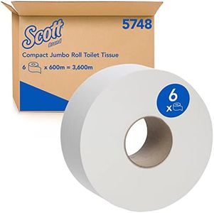 SCOTT Compact Jumbo Roll Toilet Tissue (5748), 1 Ply, 6 Rolls / Case, 600m / Roll (3,600m)