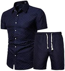 PASOK Men's Floral 2 Piece Tracksuit Casual Button Down Short Sleeve Hawaiian Shirt and Shorts Suit, Dc10, X-Large