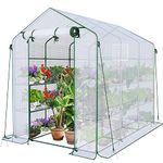 VOUNOT Walk In Greenhouse with Shelves, PVC Green House, Plastic Plant House, Grow House for Garden & Outdoor, White 143x215x195cm