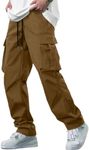 YAOBAOLE Mens Cargo Pants Mens Casual Elastic Waist Pants Cargo Trousers for Men Baggy Mens Drawstring Outdoor Pants Khaki L