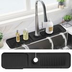 PoYang 24 inch Kitchen Sink Splash Guard, Silicone Draining Mat for Sink, Longer Silicone Faucet Drainer Pad, Sink Protectors for Kitchen Sink Mat, Sponge Holder for Kitchen Sink Accessories, Black