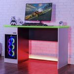 X-Rocker Carbon-Tek White 123 x 52cm RGB Gaming Desk, Large Gaming Table Top for Laptop, Customisable RGB LED Lighting Strip with Wireless Phone Charger & Cable Tidy for Kids Bedroom Gaming