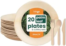 HAAGO 80 Pack Palm Leaf Plates Party Tableware for 20 Guests | 20 Square Plates 9" + 60 Wooden Bamboo Cutlery (Forks Spoons Knives) | Better Than Disposable Bamboo Plates & Plastic