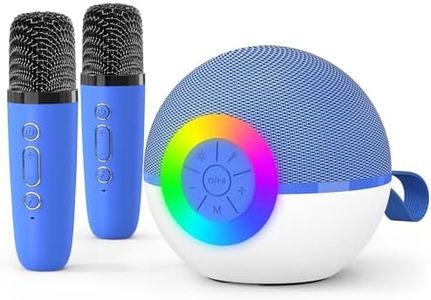 goopow Mini Karaoke Machine Speaker for Kids Adults, Portable Bluetooth Microphone Song Toys with LED Light, Best Chritmas Birthday Festival Gift for 3 4 5 6 7 8+ Year Old Girls Boys (Blue-2MIC)
